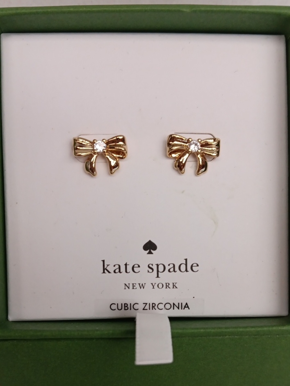 Kate Spade New York Bow Stud Earrings Gold Tone Cubic Zirconia NWT